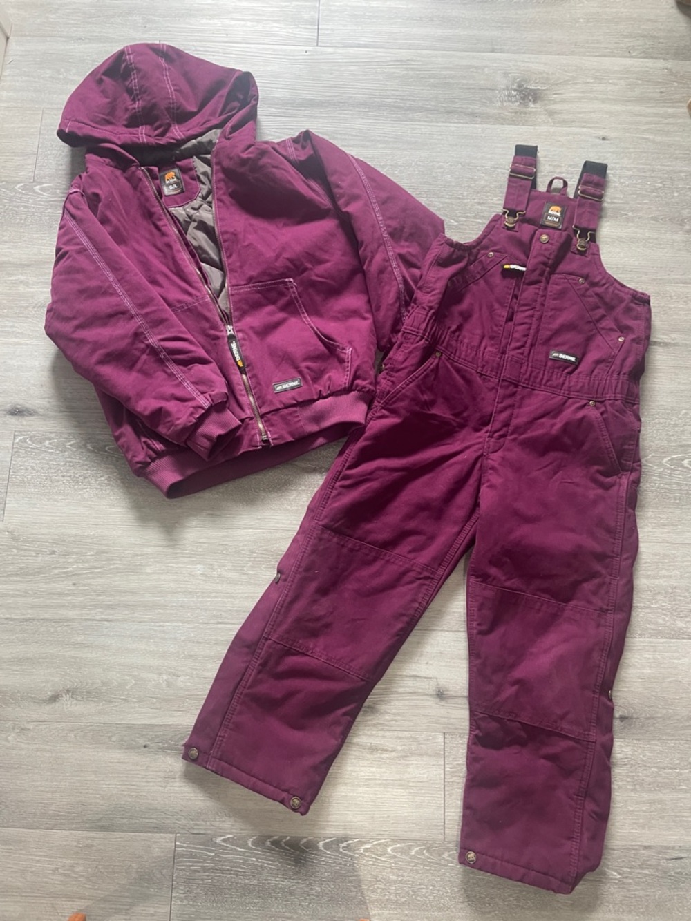 Berne Kids Insulated Plum Hooded Jacket with Matching Bib Overalls